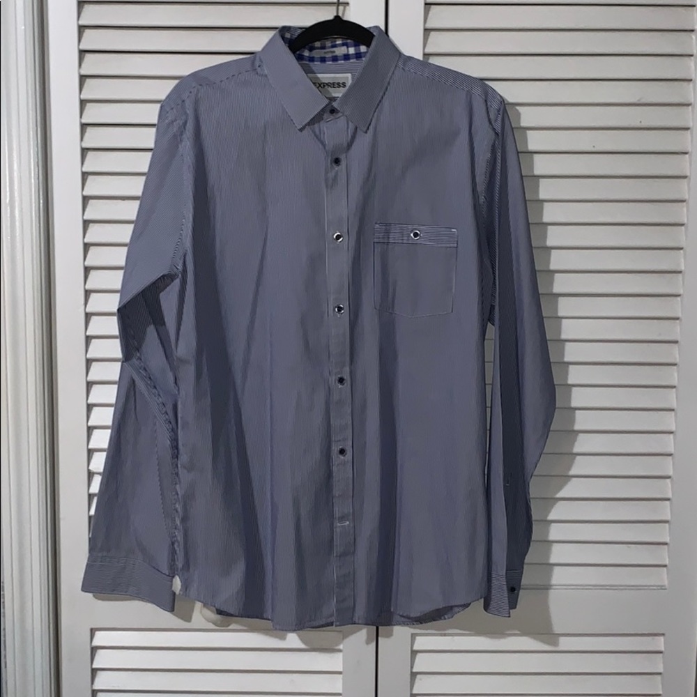Express - Blue & White Striped Button Down Shirt